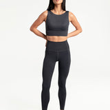 Lolë Step Up Bra in charcoal — this high-support longline sports bra sets you in motion