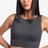 Lolë Step Up Bra in charcoal — this high-support longline sports bra sets you in motion