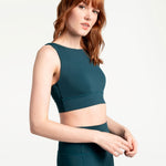 Lolë Step Up Bra in emerald — this high-support longline sports bra sets you in motion