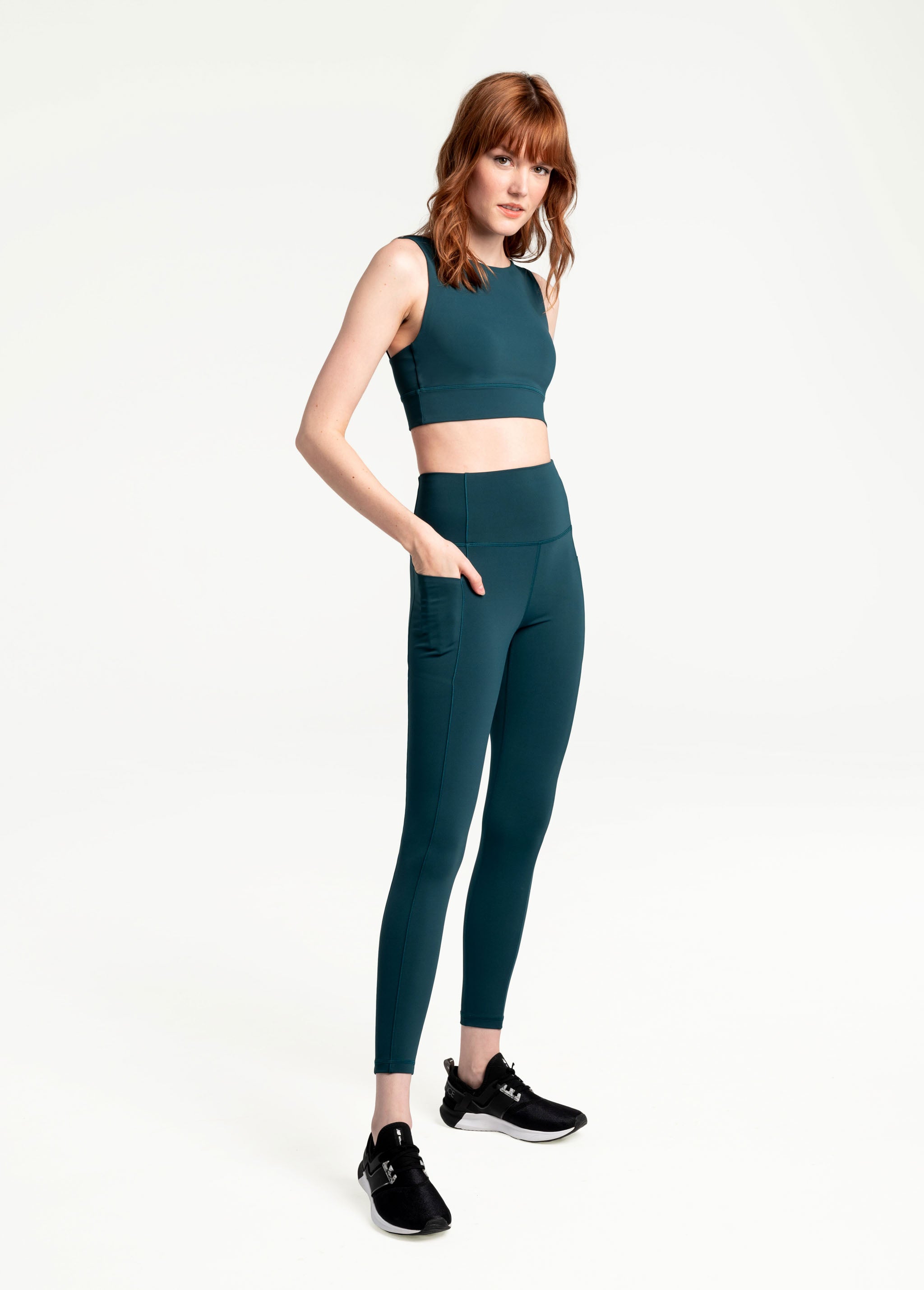 Lolë Step Up Bra in emerald — this high-support longline sports bra sets you in motion