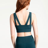 Lolë Step Up Bra in emerald — this high-support longline sports bra sets you in motion