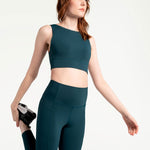Lolë Step Up Bra in emerald — this high-support longline sports bra sets you in motion