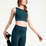 Lolë Step Up Bra in emerald — this high-support longline sports bra sets you in motion