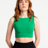 Lolë Step Up Bra in Jade green — this high-support longline sports bra sets you in motion