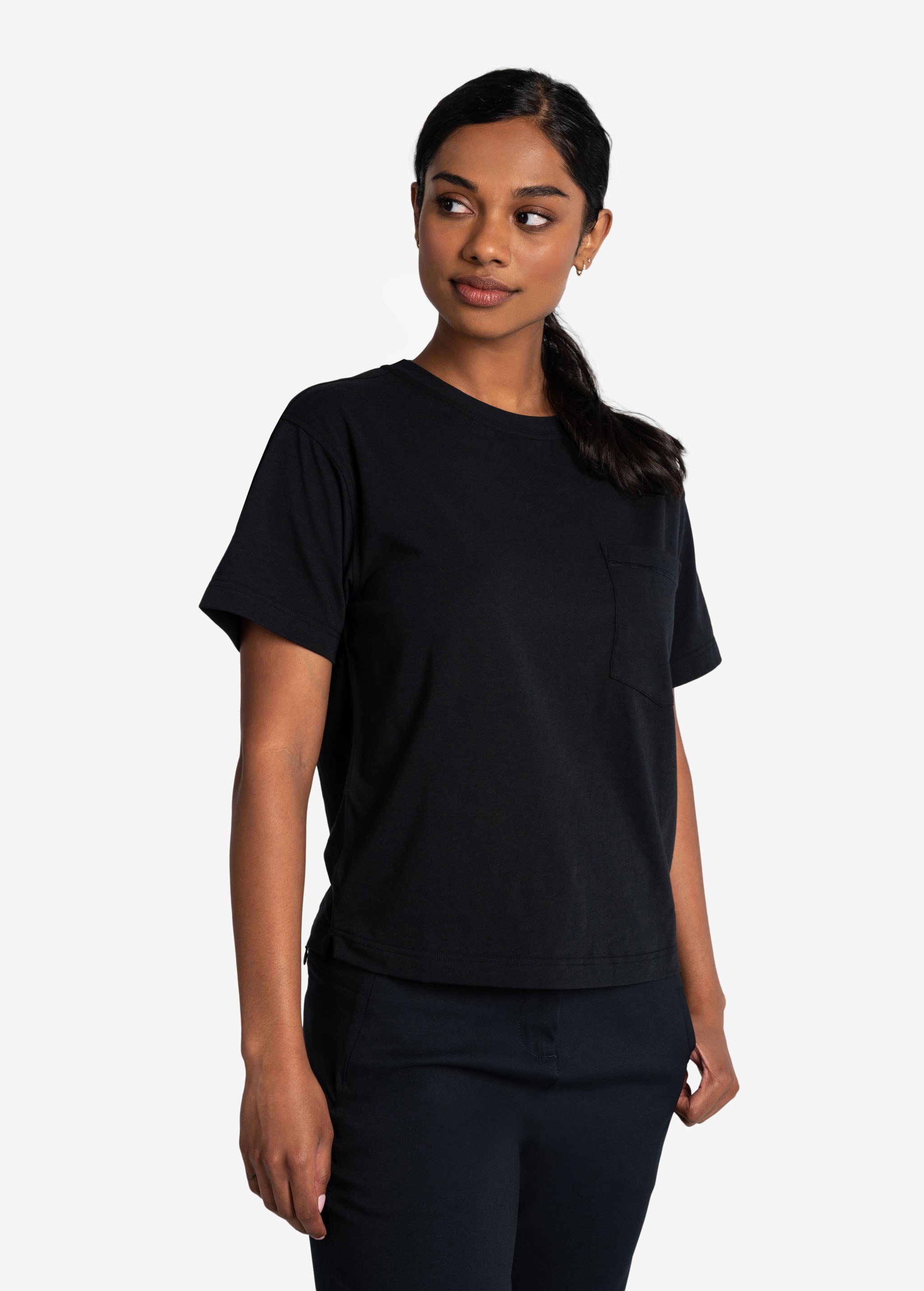 Lolë Effortless Cotton Tee in black — a t-shirt to reach for again and again