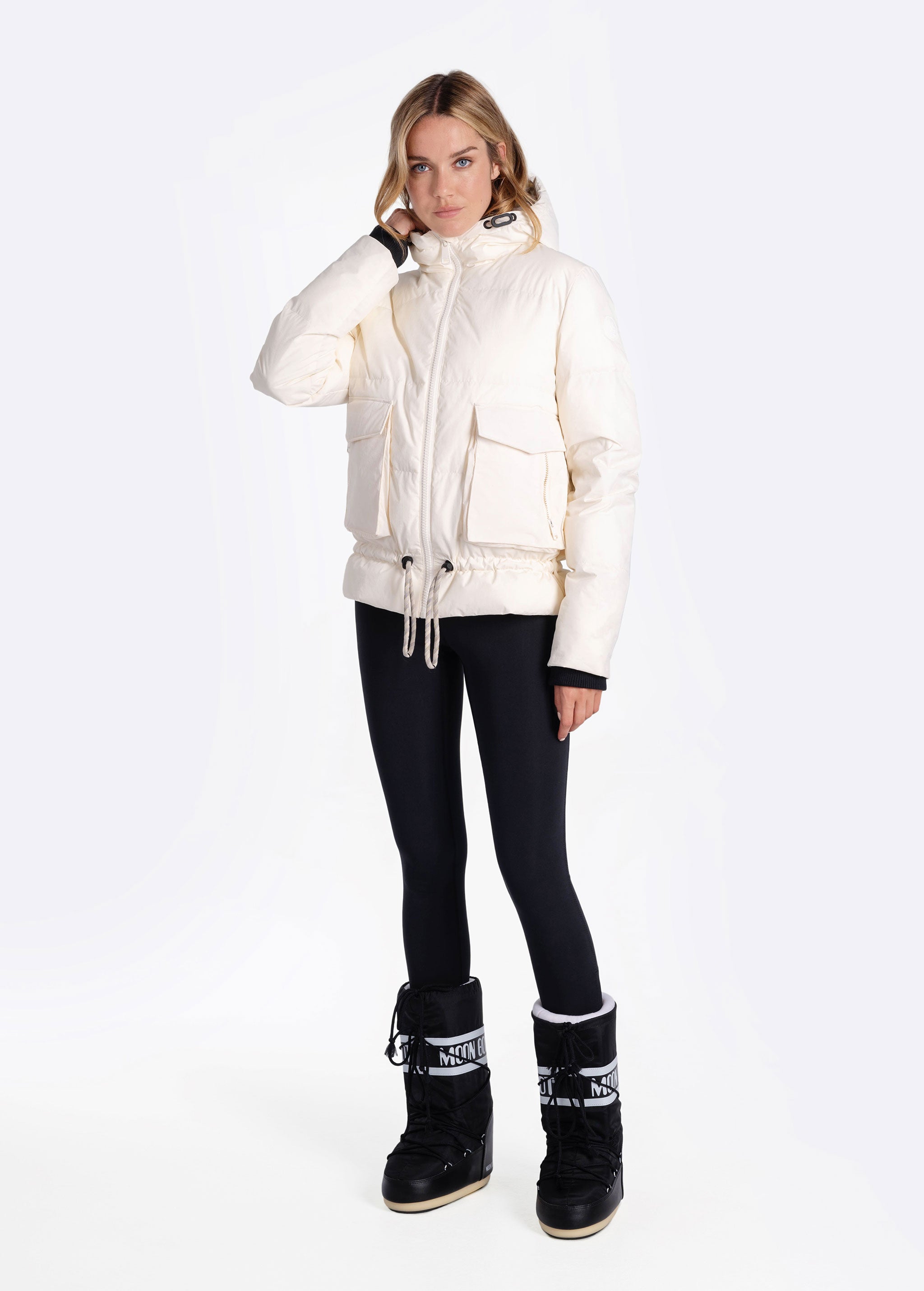 Lolë Kylee Synth Down Jacket in Gardenia cream — complete with an inner pocket, in a relaxed silhouette