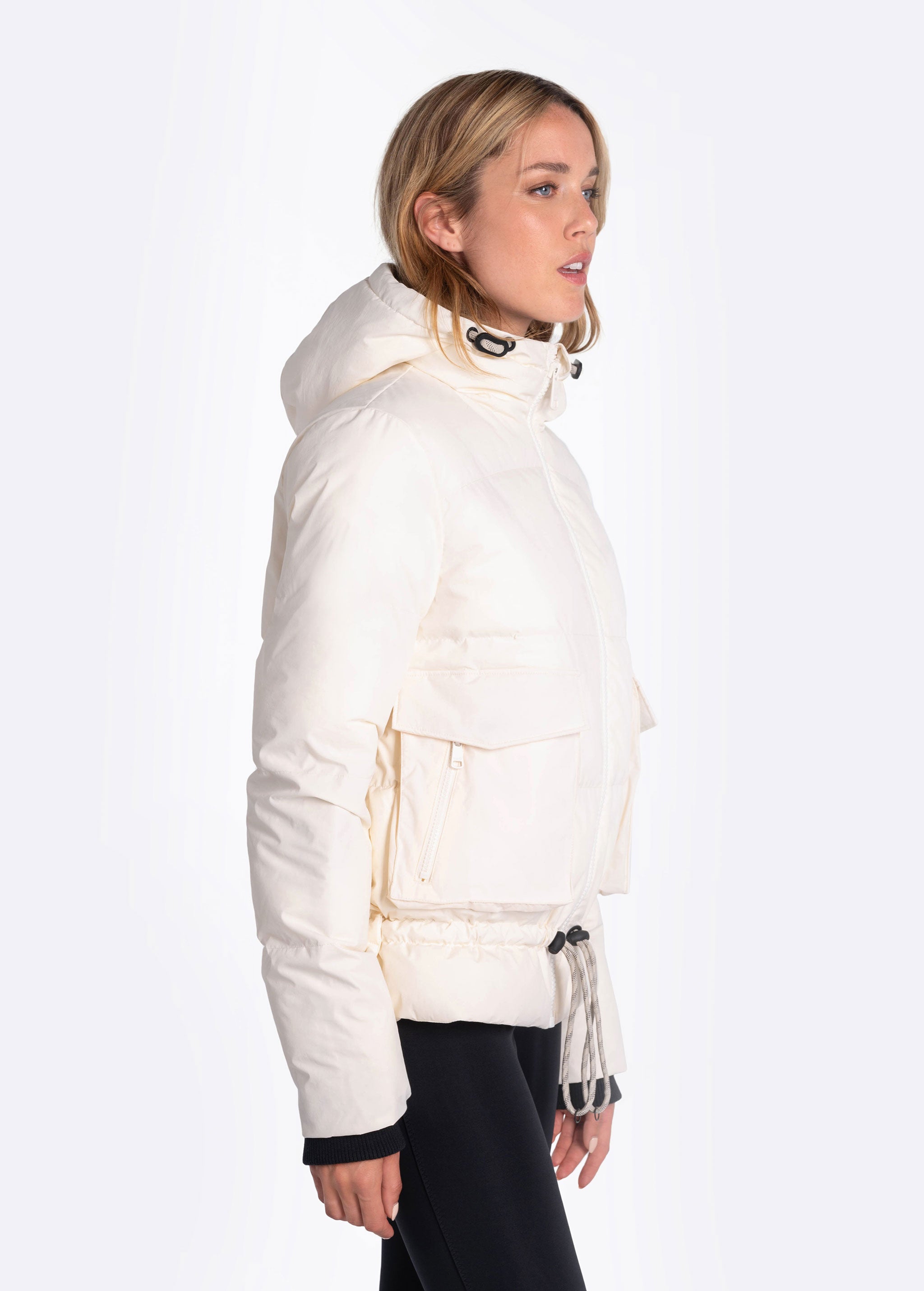 Lolë Kylee Synth Down Jacket in Gardenia cream — complete with an inner pocket, in a relaxed silhouette