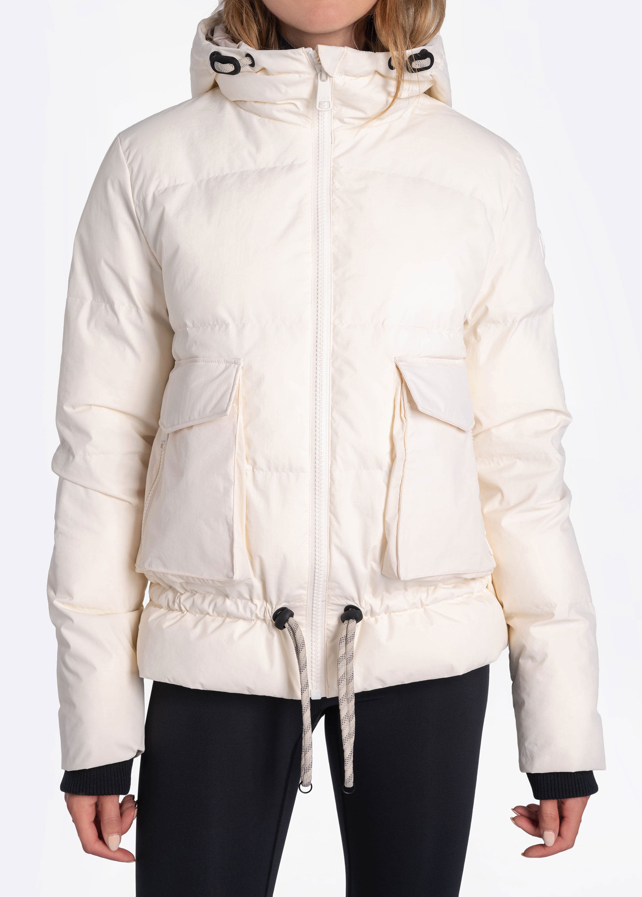 Lolë Kylee Synth Down Jacket in Gardenia cream — complete with an inner pocket, in a relaxed silhouette